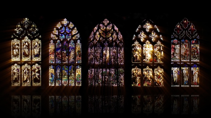 超清4K彩色玻璃教堂LED大屏背景动画