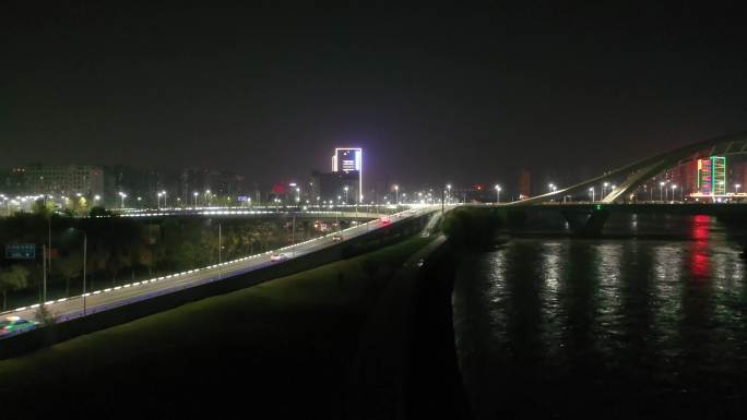 4K深安大桥银滩大桥黄河楼夜景航拍