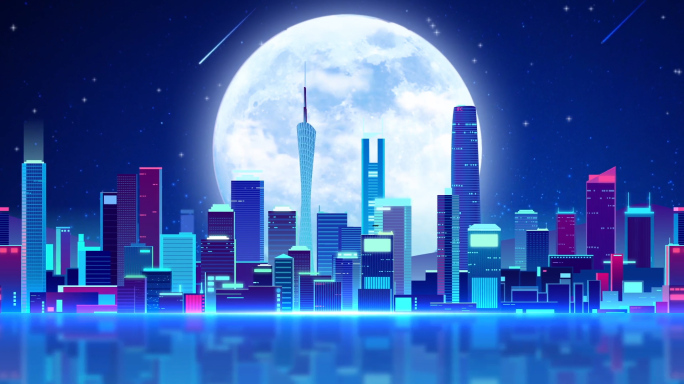 唯美月亮炫彩城市走屏动画led背景视频