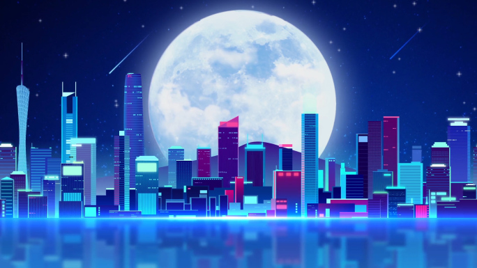 唯美月亮炫彩城市走屏动画led背景视频