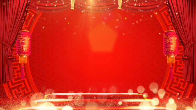 红色喜庆中国风新年LED舞台背景