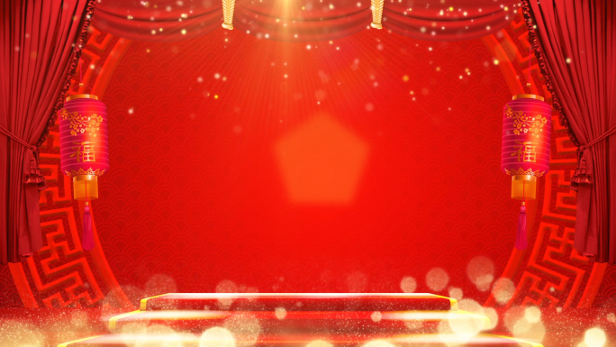 红色喜庆中国风新年LED舞台背景