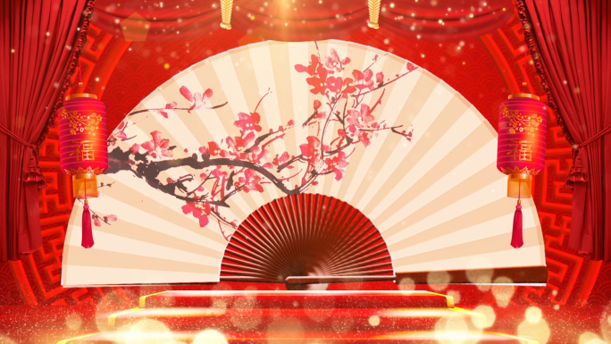 红色喜庆中国风新年快板评书相声LED舞台