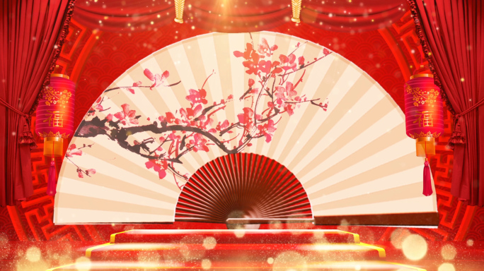 红色喜庆中国风新年快板评书相声LED舞台