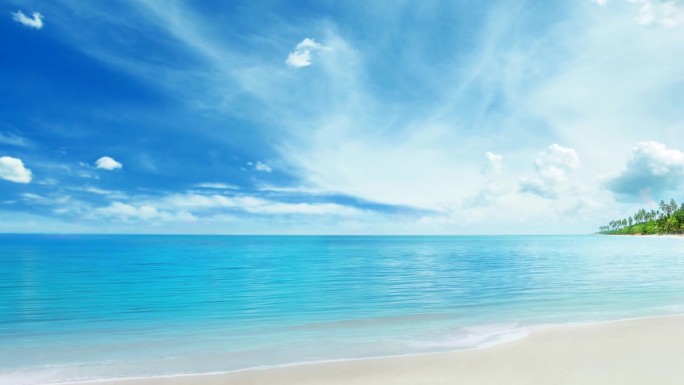 大海蓝天白云沙滩夏日海边