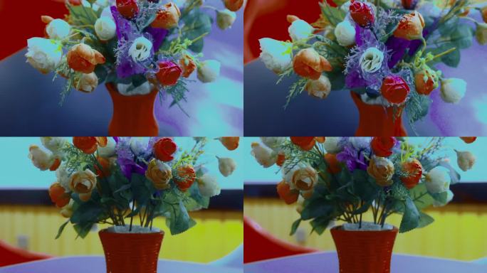 桌面摆件桌面上的塑料花