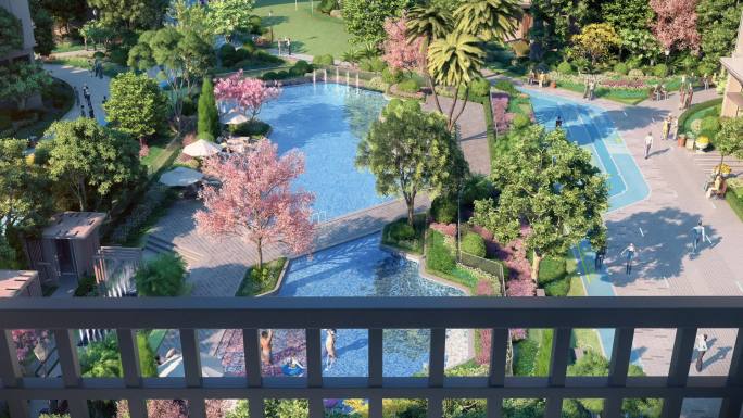 园林景观三维阳台看景泳池