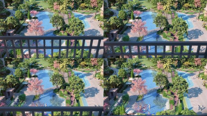 园林景观三维阳台看景泳池