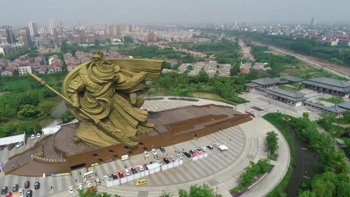 航拍湖北荆州巨型关公雕像