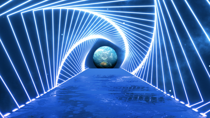 【4K】星空中通向地球的灯光隧道
