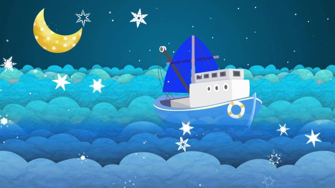 卡通夜晚星空月亮船背景