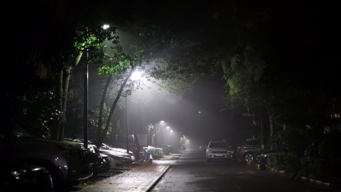 4k雨天夜晚高档小区