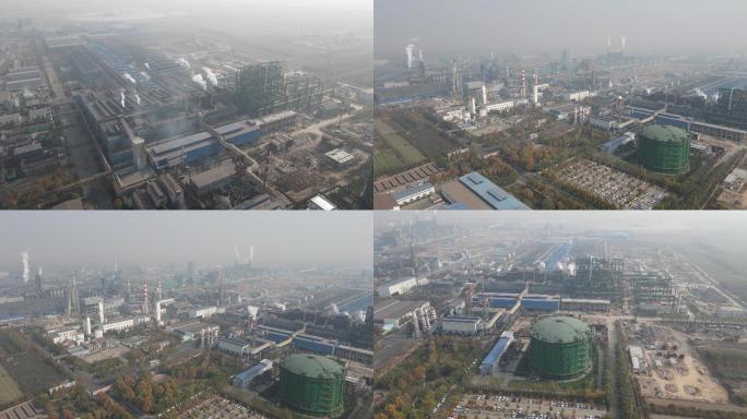 4K航拍工厂烟囱环境污染