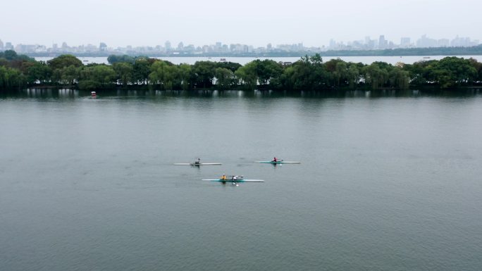自然城市风光杭州西湖帆船