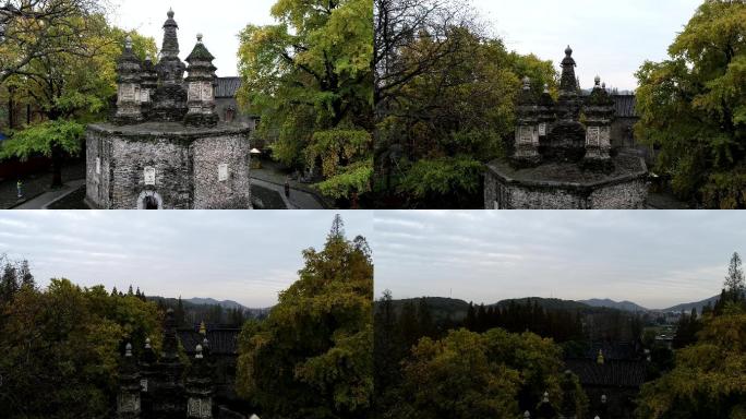 航拍襄阳广德寺千年银杏树多宝佛塔