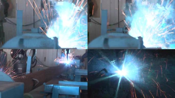 自动焊接机床焊接钢管火光四射