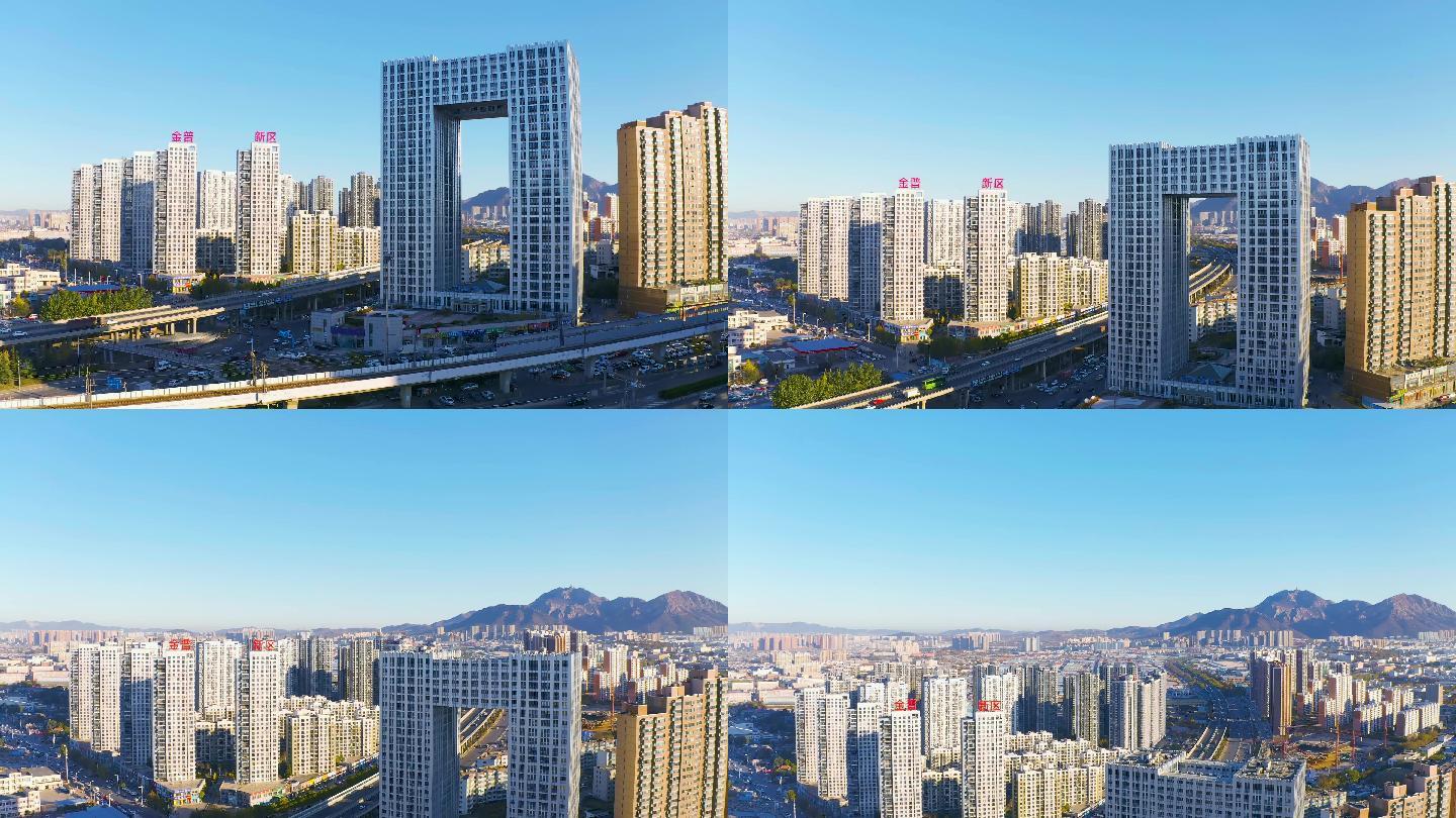 大连金普新区标志性建筑物航拍视频素材
