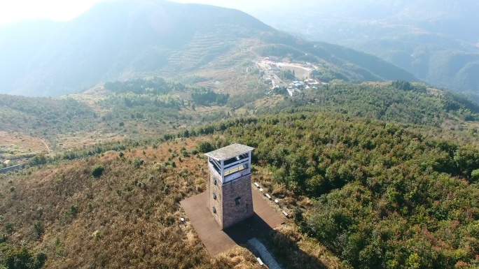 温州瑞安市圣井山顶碉楼航拍一小段