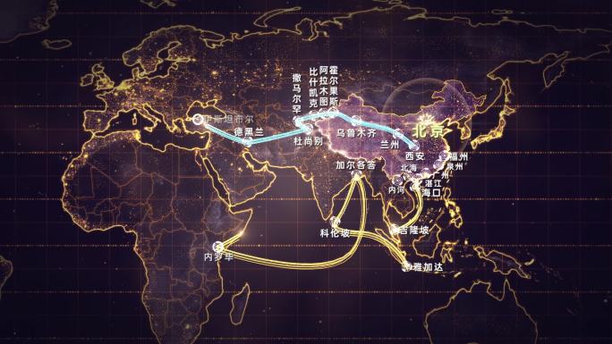 大气金色一带一路世界地图AE模板