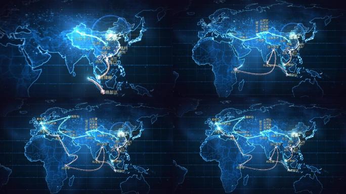 科技蓝一带一路世界地图AE模板