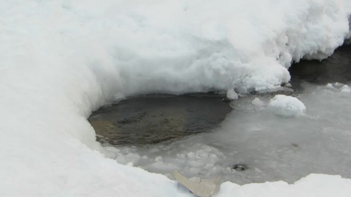 冰冻的河流冰雪下的流水