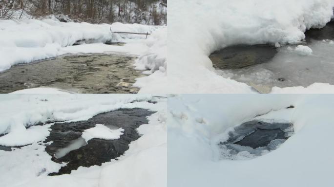 冰冻的河流冰雪下的流水