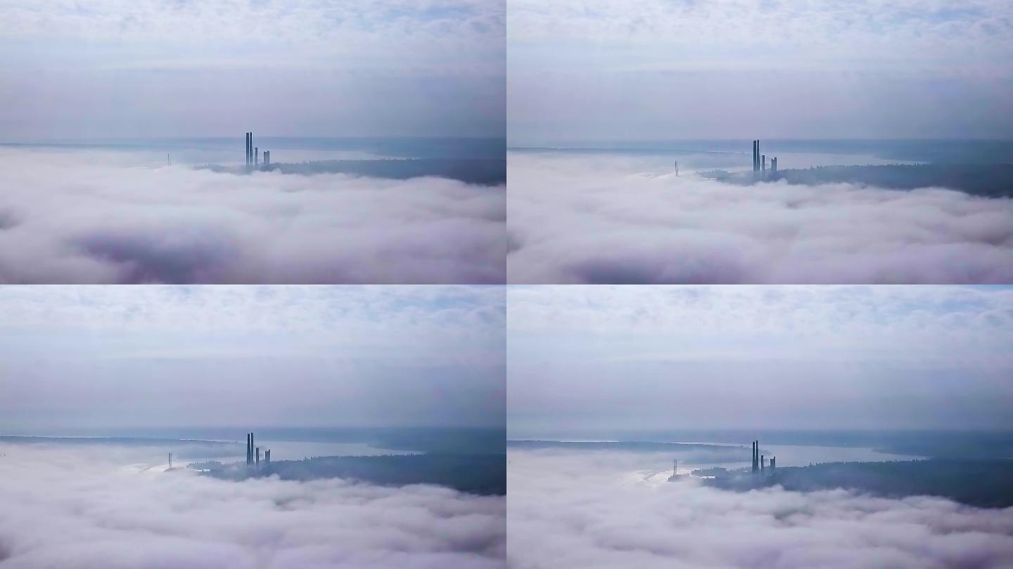 云雾高楼大厦商业街航拍
