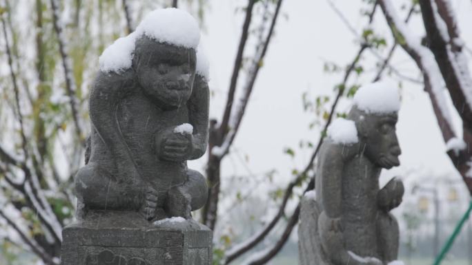 4K西安昆明池景区冬季雪景