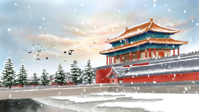 中国风建筑故宫雪景LED背景视频