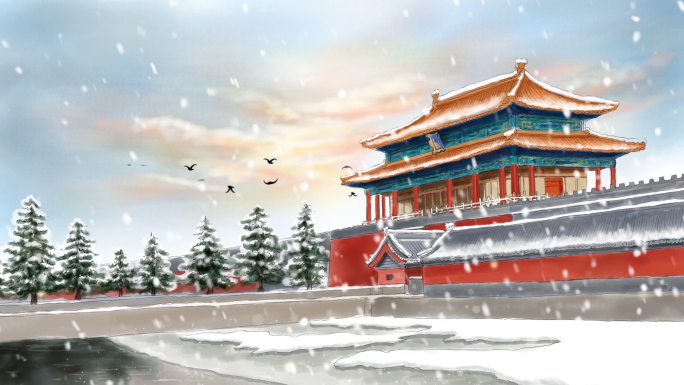 中国风建筑故宫雪景LED背景视频