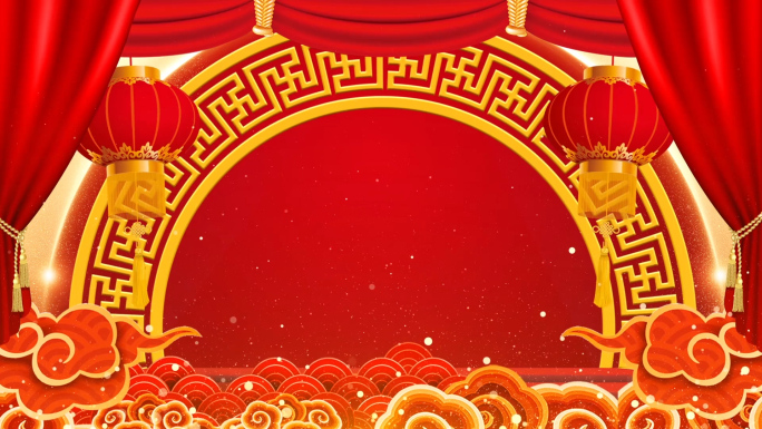 红色喜庆元旦春节联欢晚会舞台背景视频
