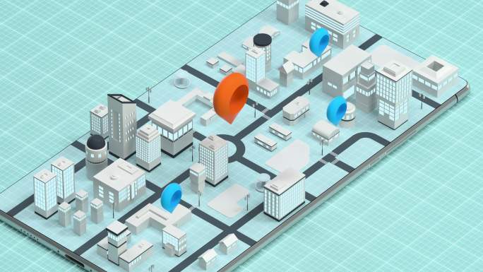 手机上的3D城市与定位标记3D渲染