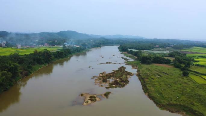 4K航拍南方农村、稻田、河流