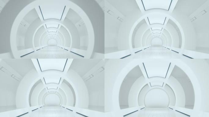 前进在白色科技感隧道3D渲染