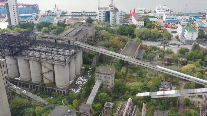 4K原素材-航拍上海黄埔江畔工业建筑景观
