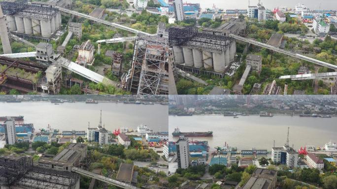 4K原素材-航拍上海黄埔江畔工业建筑景观