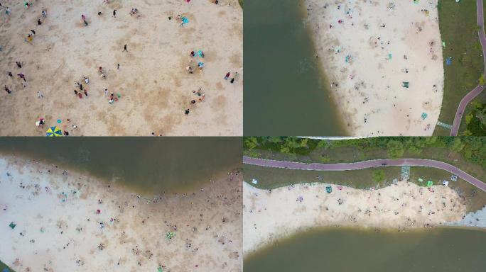 4分钟西安沣河金湾沙滩4K航拍