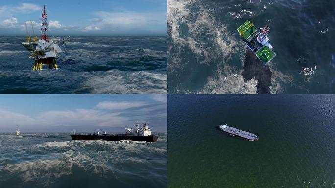 海上石油油井平台能源开采勘探油气田油轮