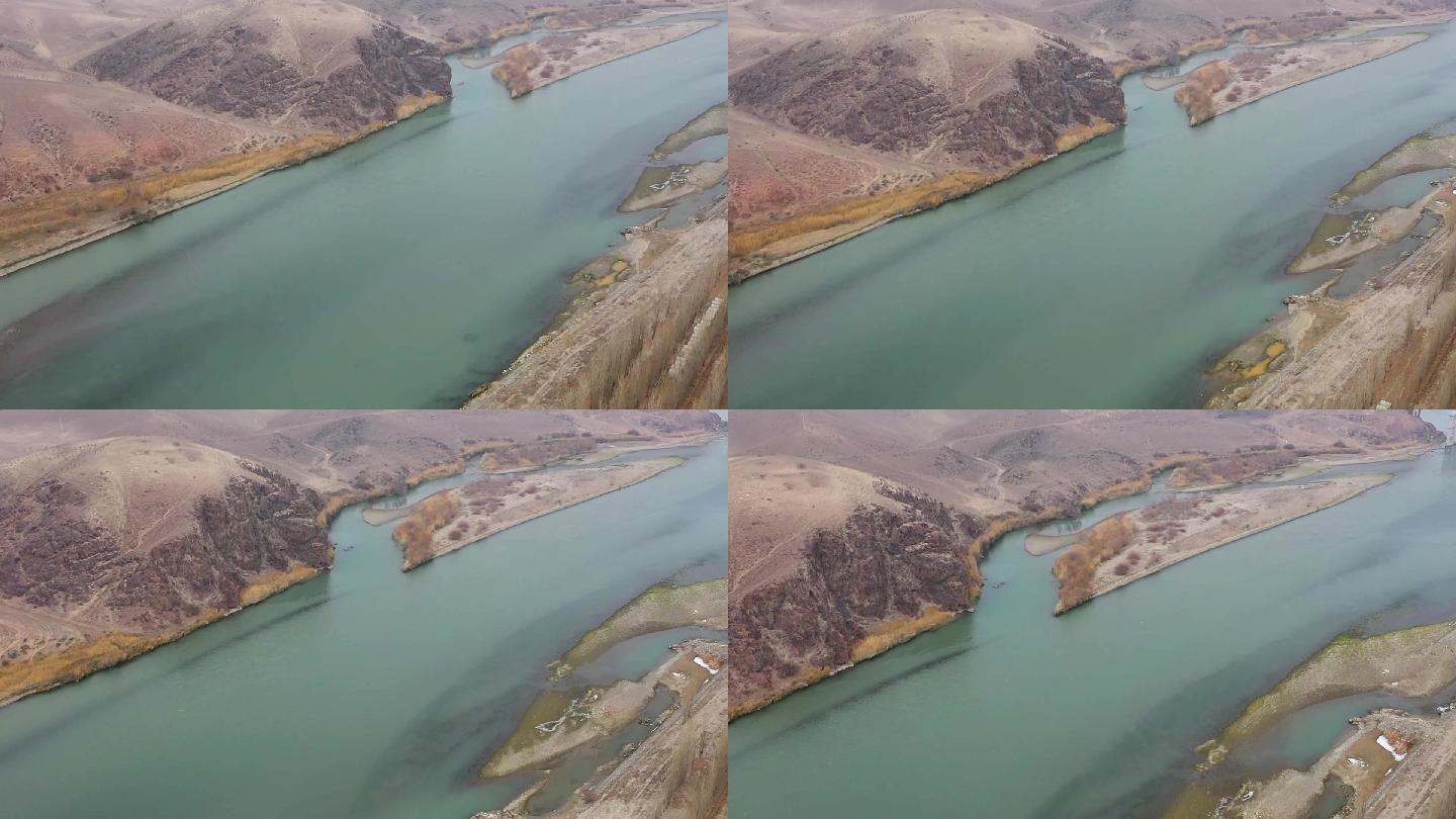 航拍风景河流山河新疆山秋空镜头生态环境