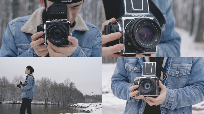 冬季摄影师拍摄雪景视频
