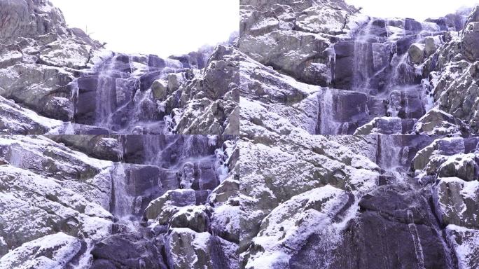 冬季下雪后的贺兰山瀑布升格慢动作