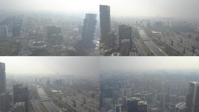 原创城市雾霾航拍城市污染