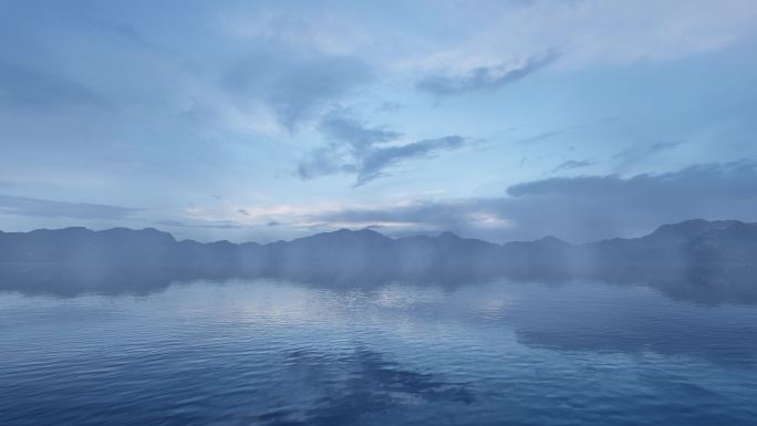 4K中国风水墨湖面山峰意境