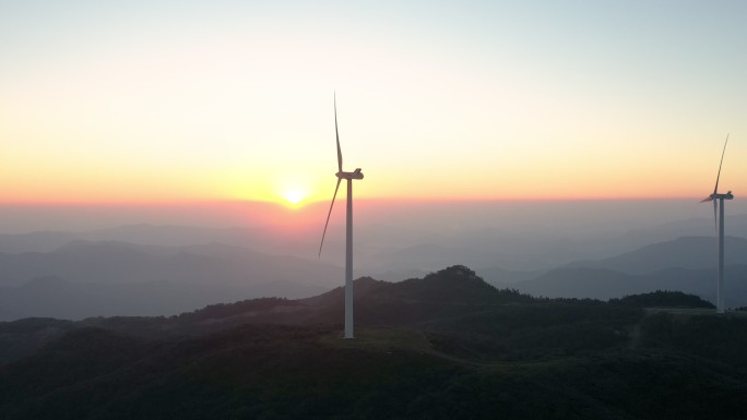 湖北随州二妹山风电场日出风光4K航拍