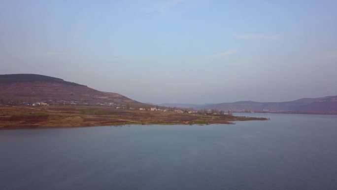 原创许家崖水库傍晚天镜湖温凉河沂蒙山区村