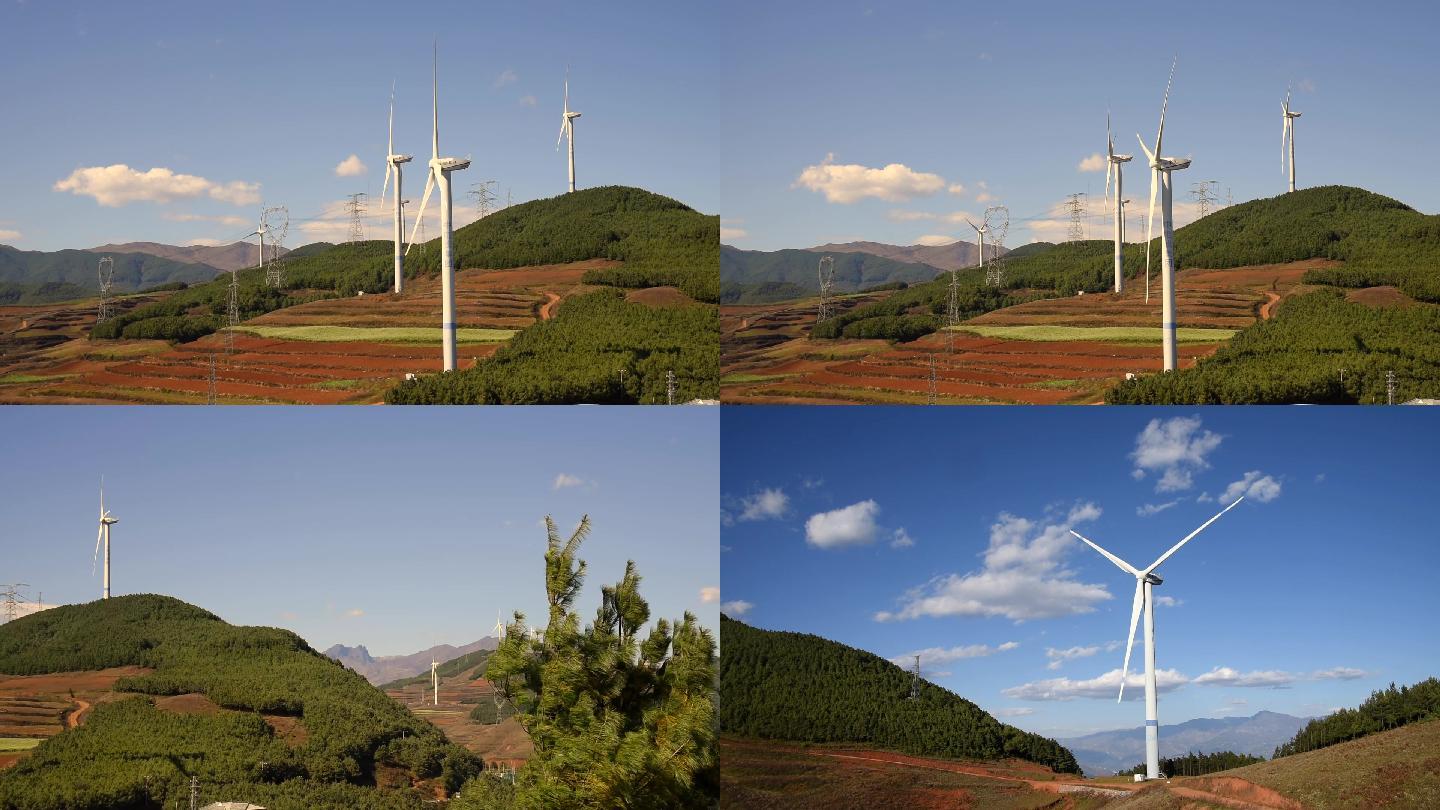 风车梯田山上的风力发电绿色能源视频素