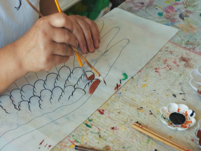 风筝的制作绘画，学生学习