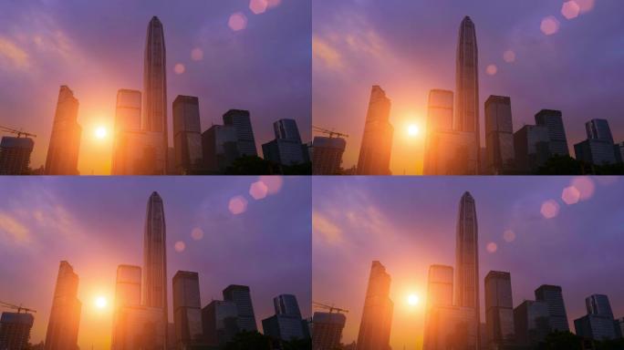 原创深圳日出太阳从城市上空升起的镜头