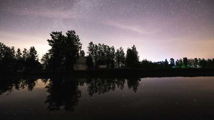 河南信阳乡村星空倒影