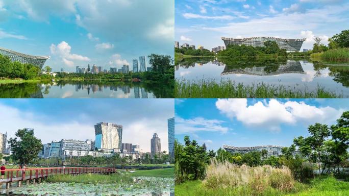 环球中心锦城湖公园成都延时摄影4K